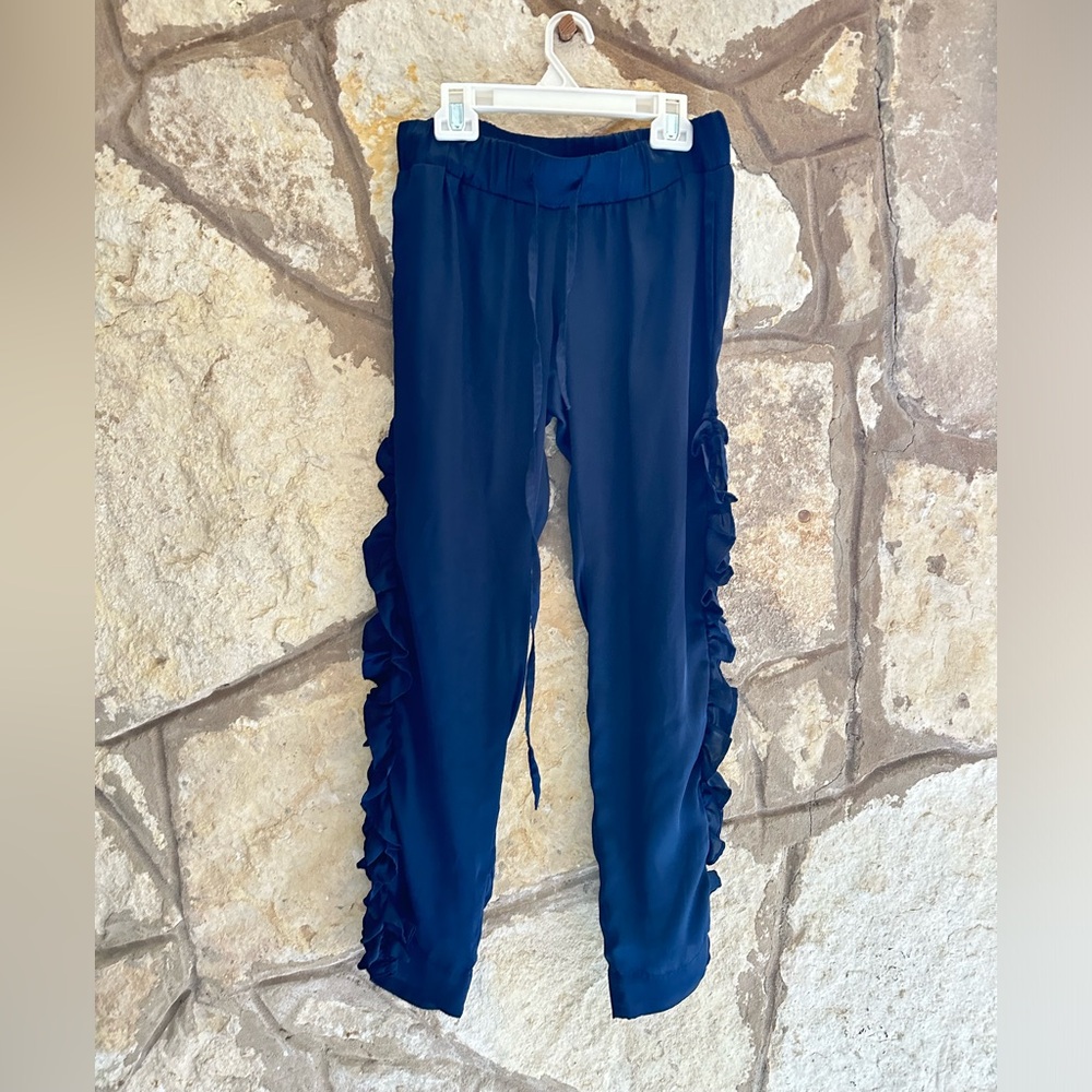 Koch navy blue ruffle silky pajama pant
